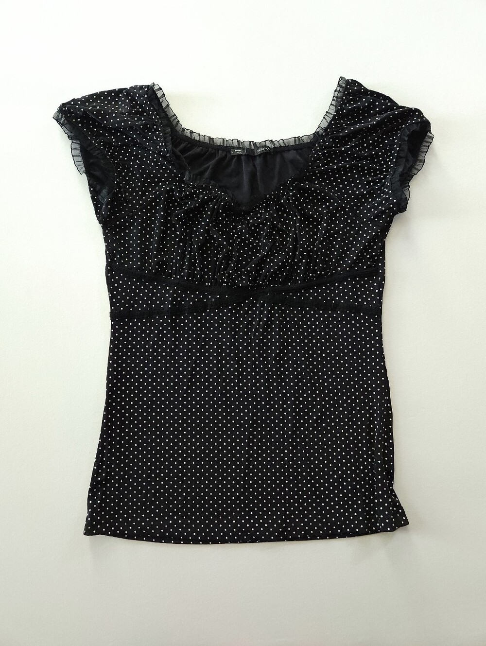 2010s Polka Dot Babydoll Milkmaid Top Sz L - Picture 3 of 7